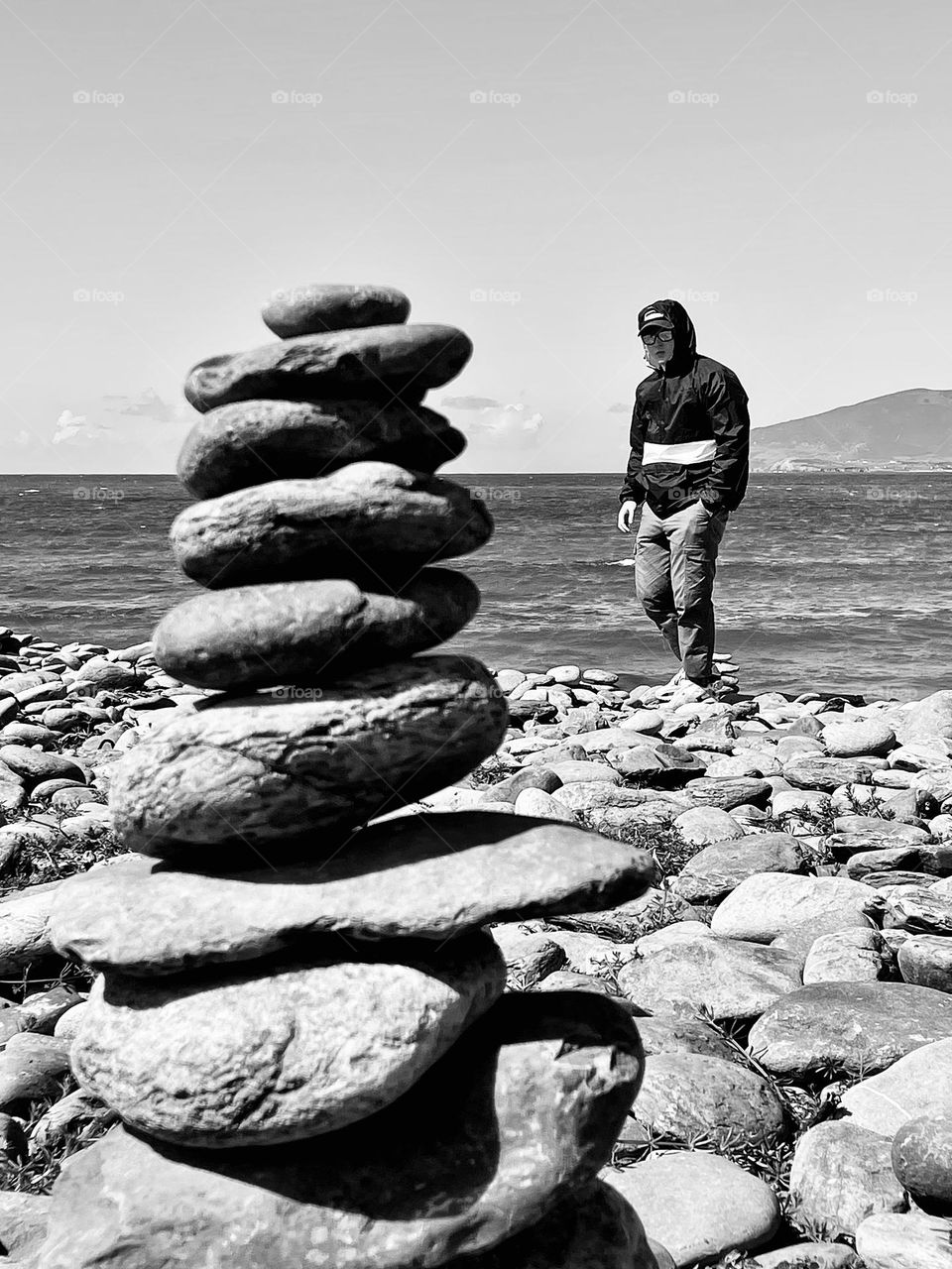 “The Cairn Builder”.  Waterville Beach, Co. Kerry, Ireland.