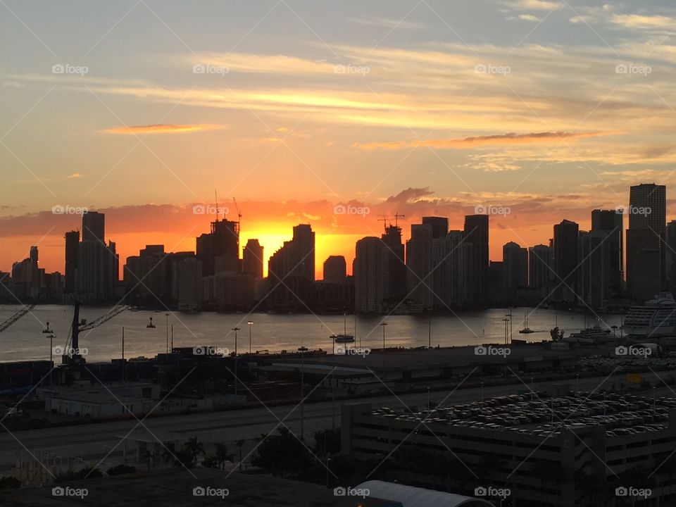 Sunset in downtown miami 