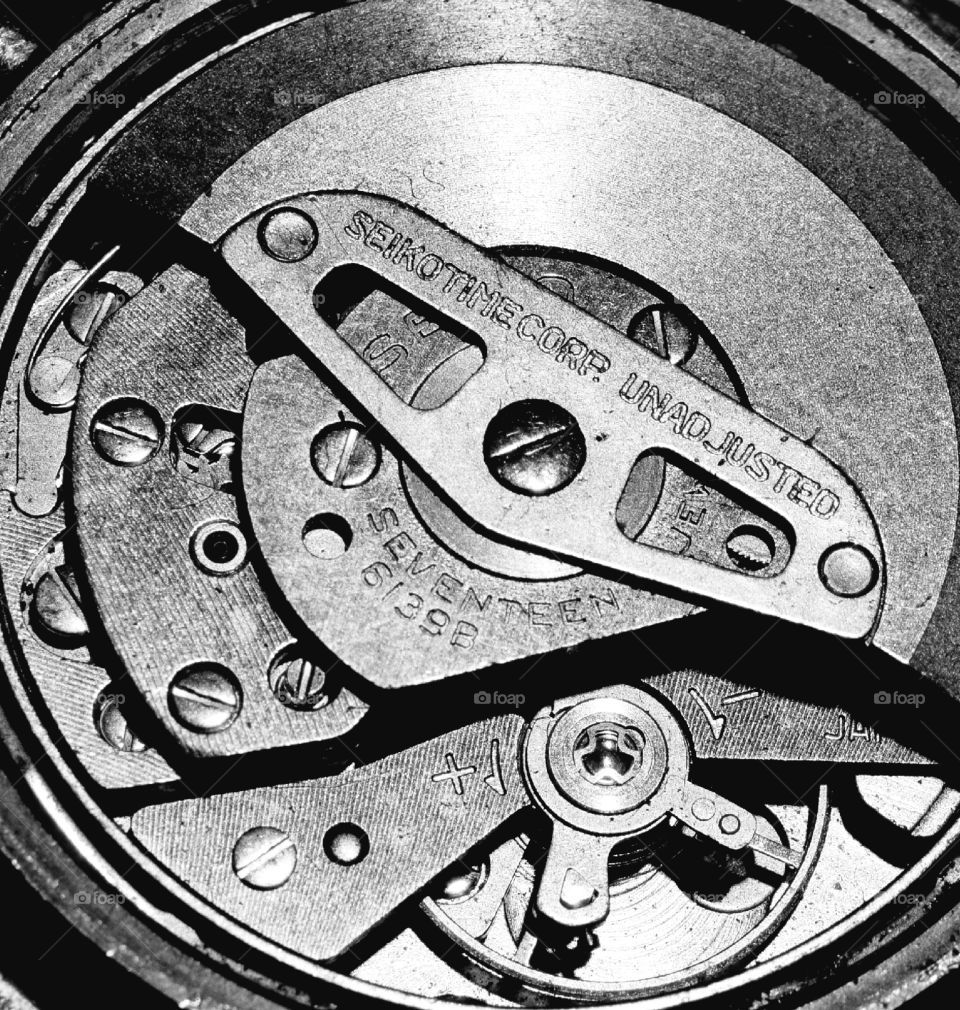 The metal workings of a watch