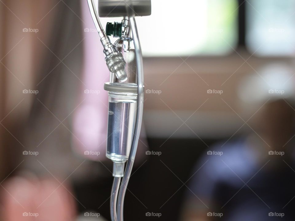 Close-up view of IV drip tube in a hospital ward in Kuala Lumpur, Malaysia