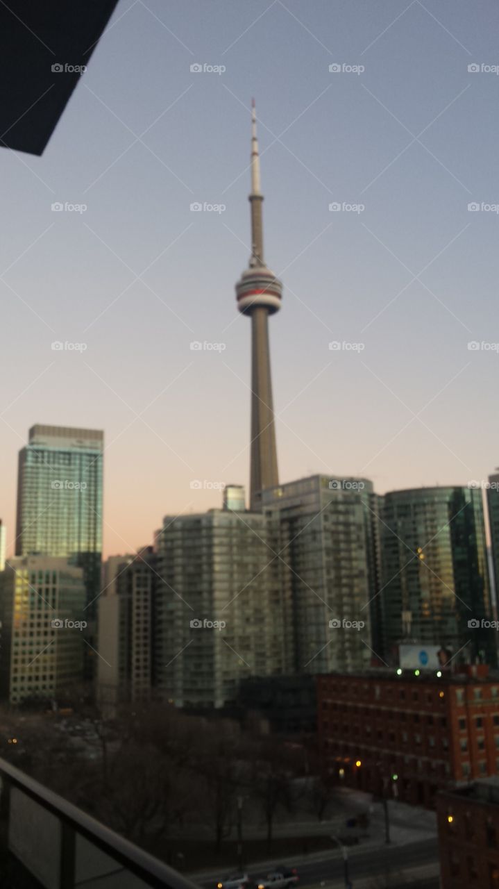 CN tower at dusk. skyline at dusk Toronto Canada