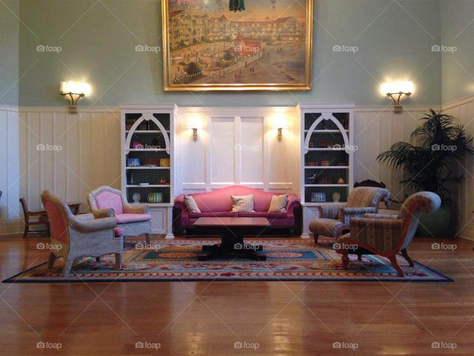 Beautiful hotel lobby. This is the sitting area of a hotel lobby in Orlando Florida