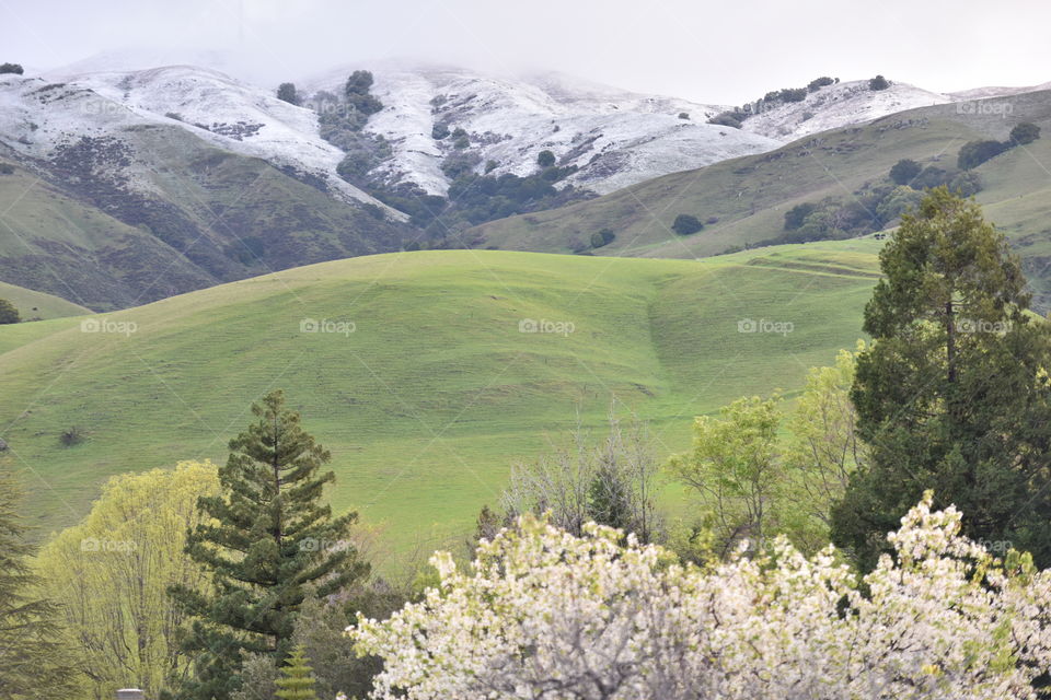 Snow capped hills