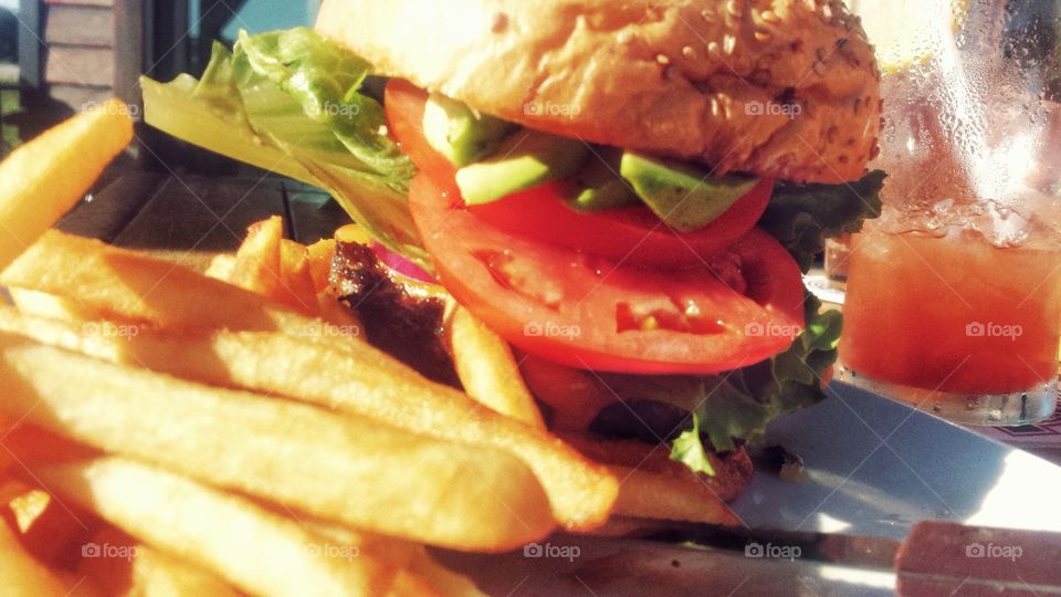 Hamburger with Avocado Slices