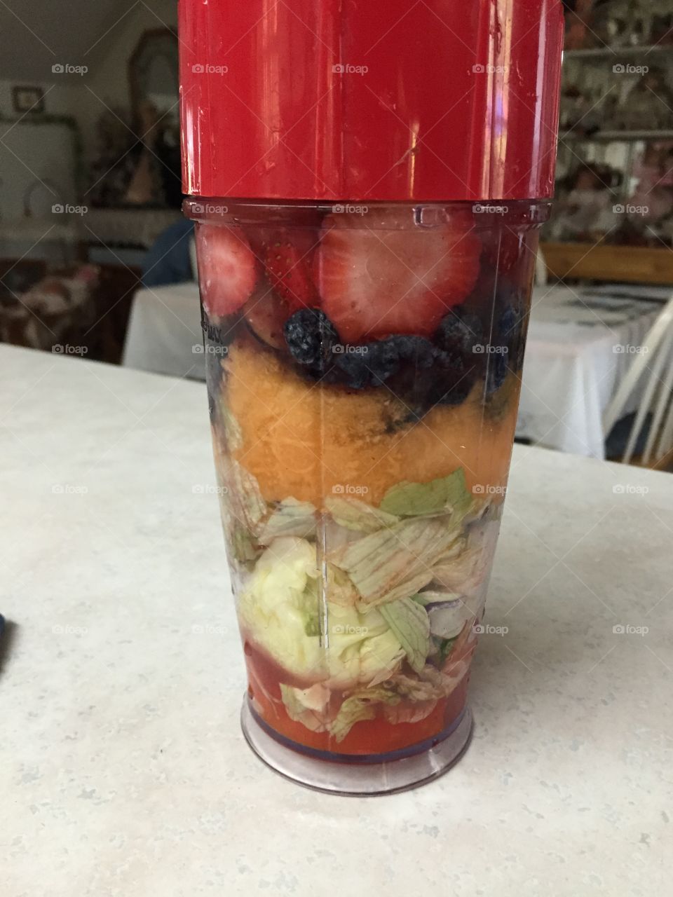 Blended breakfast. Colourful array of fruits & veggies blended for a healthy & delightful breakfast. 
