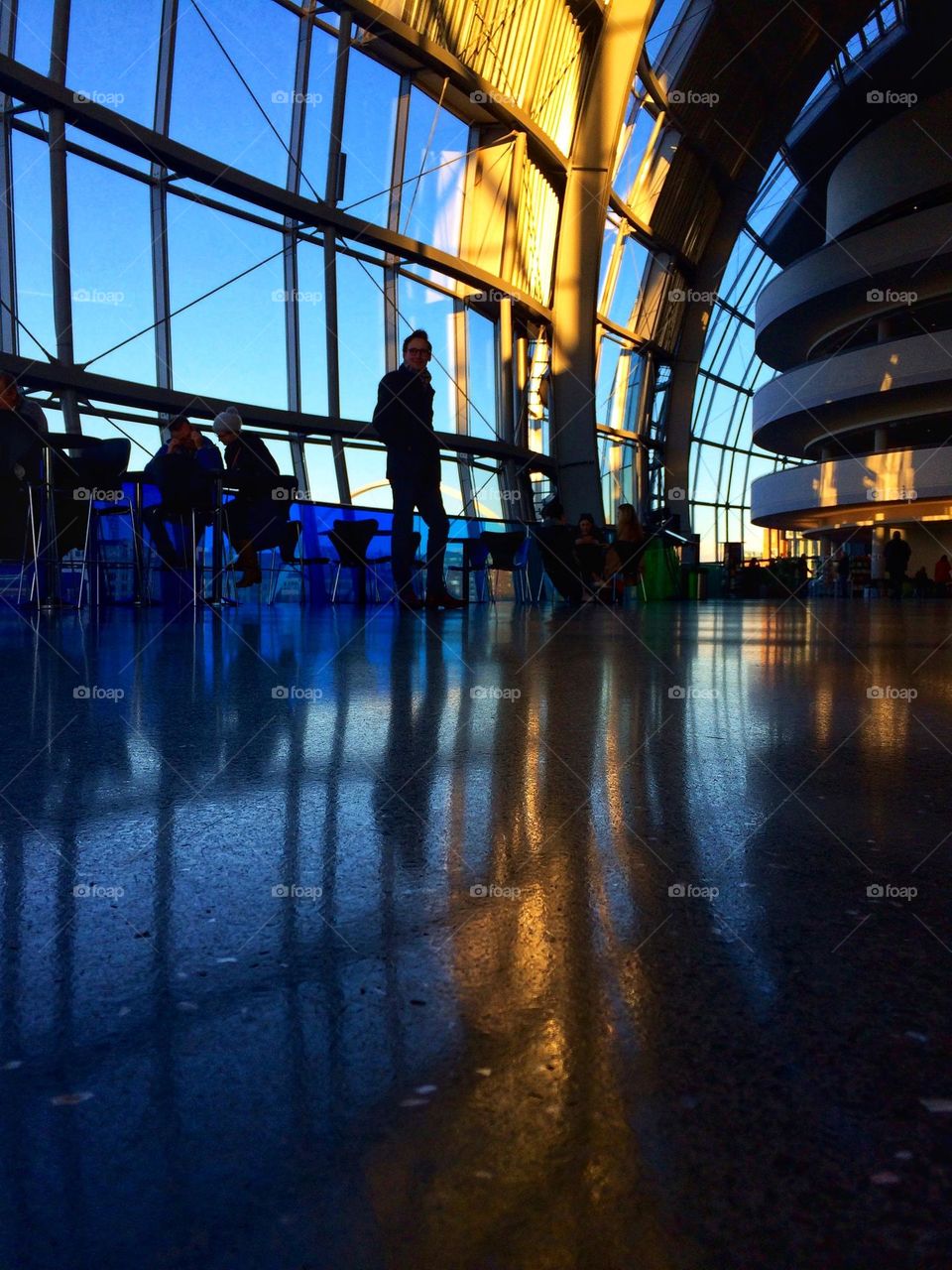 Floor to ceiling glass inside The Sage 