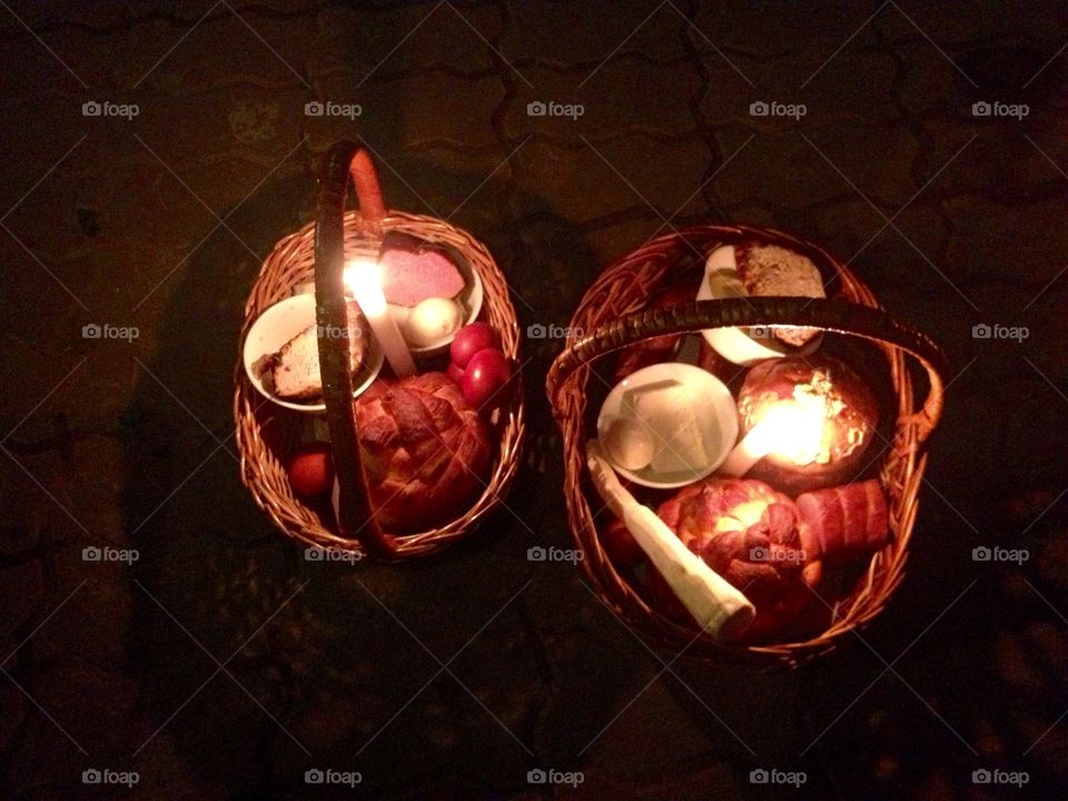 Easter baskets ready to be blessed