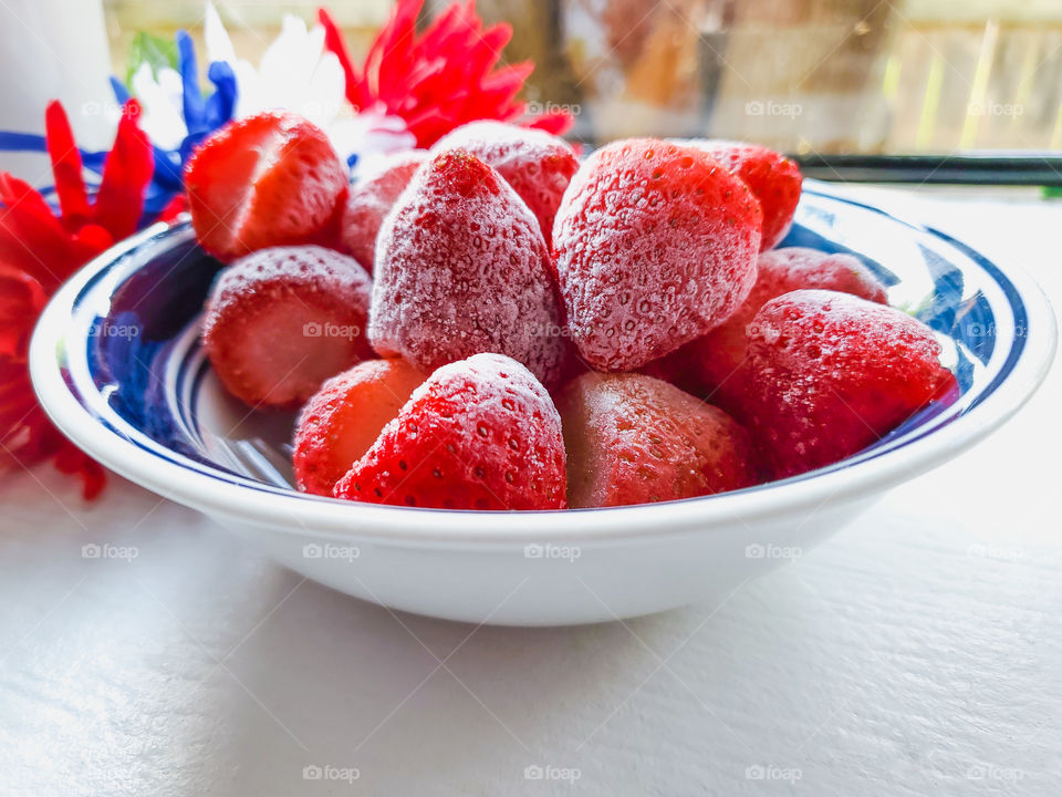 Frozen Strawberries ... red white and blue colors