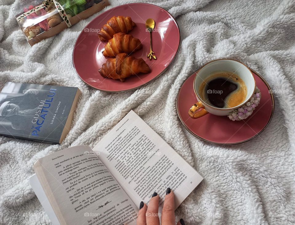 Coffe croissants and a good book