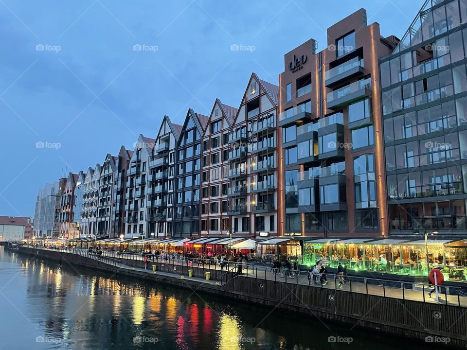 Beautiful city of Gdansk at cold evening