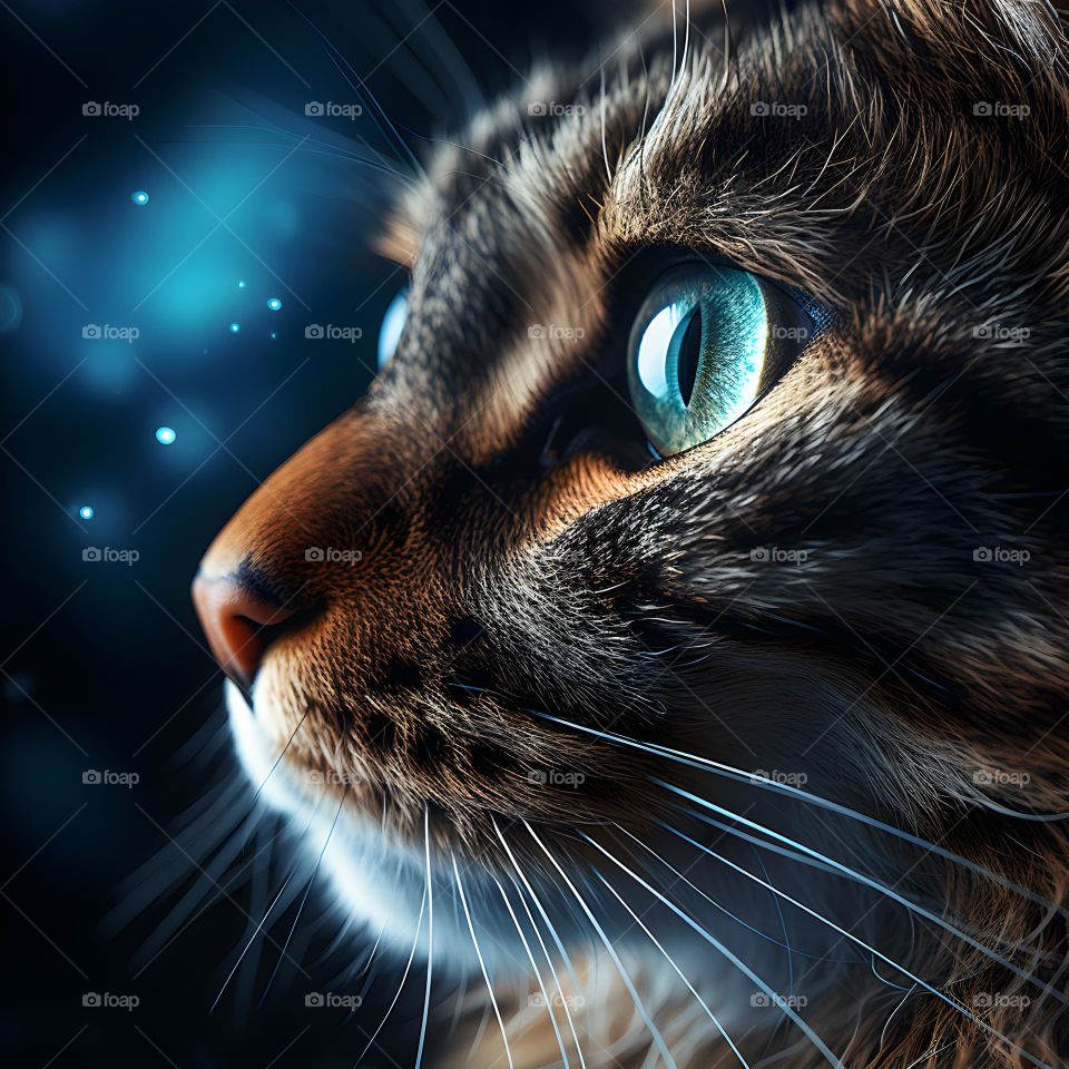 close up of a cat face with round eyes, in the style of vray tracing, photo-realistic techniques