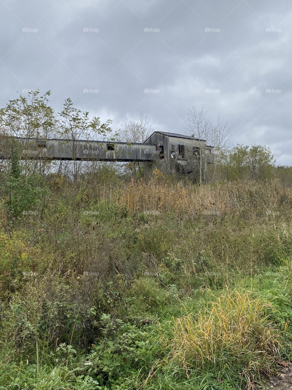 Abandoned coal wash plant and conveyor 