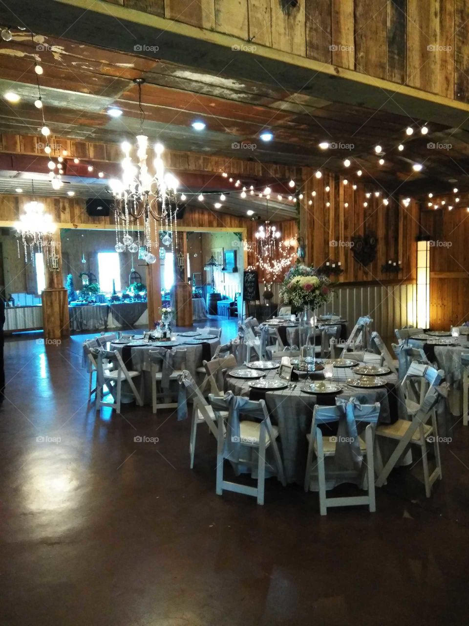 wedding reception hall in a barn