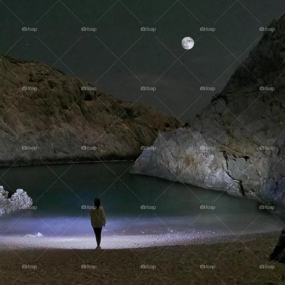 beautiful beach in Greece night