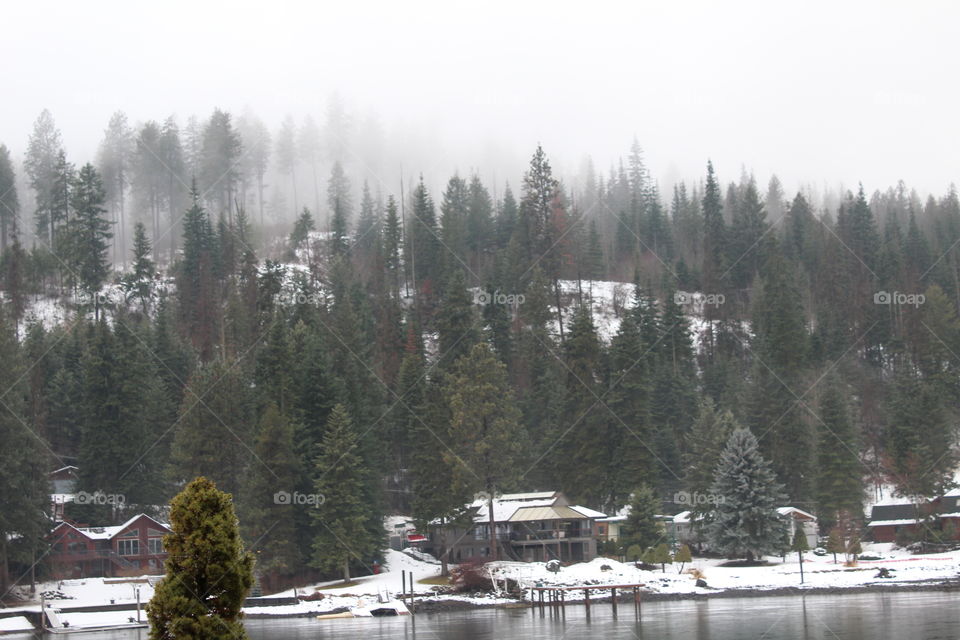 Foggy day on the lake in Idaho