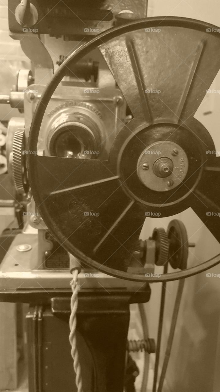 A close up of a vintage film projector at the Niles Film Museum.