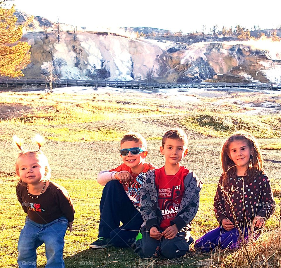 Our four kids and Yellowstone National Park 2017 in the United States of America