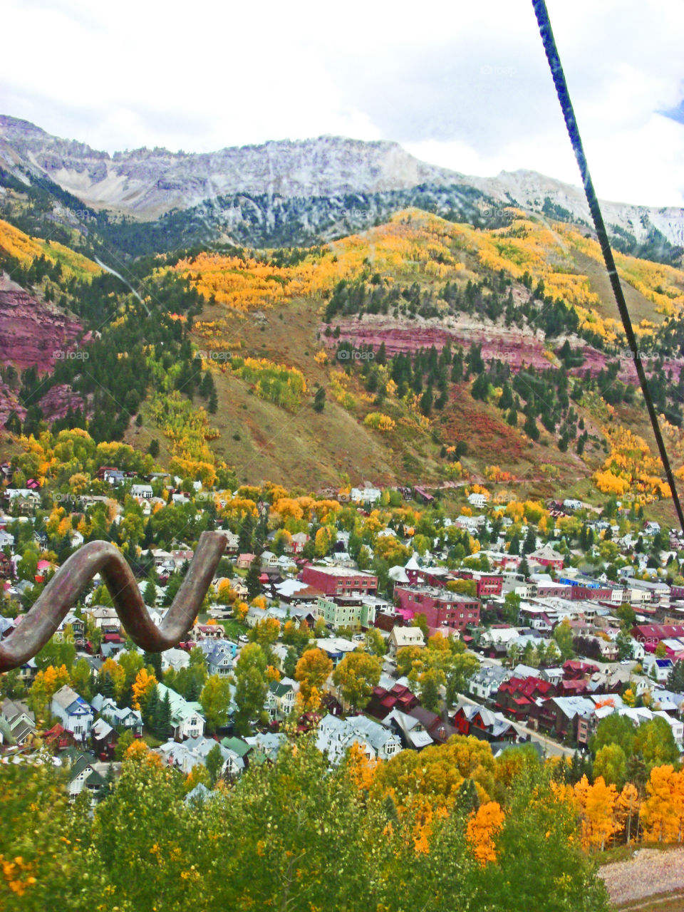 View overlooking Telluride from tram in fall.