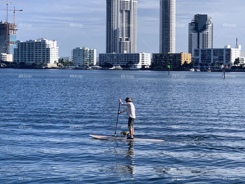 Paddle boarding with dog
