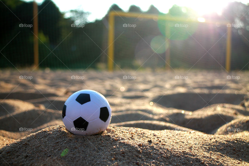 soccer ball in the evening sunlight