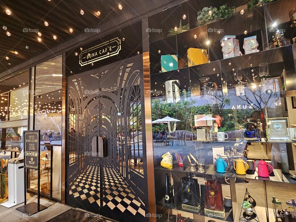 Coffee shop colorful display window