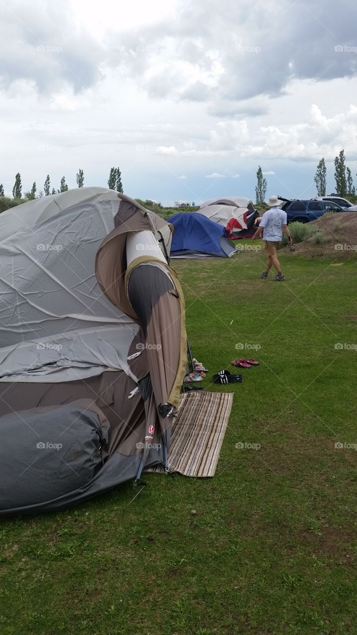 tents blowing in wind