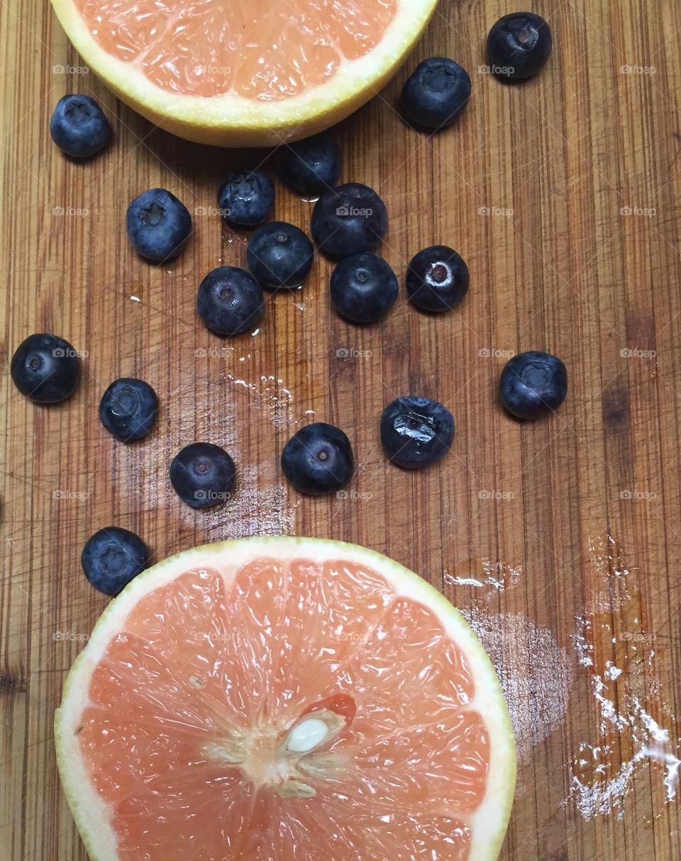 Grapefruit and blueberries