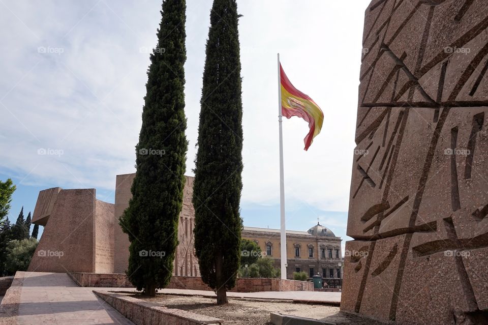 The largest Spanish flag in the world at the Jardines del Descubrimiento, Madrid, Spain 