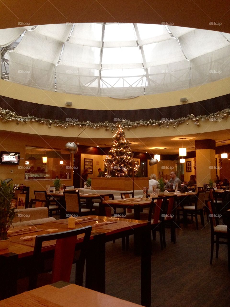 Restaurant interior in Christmas decorations