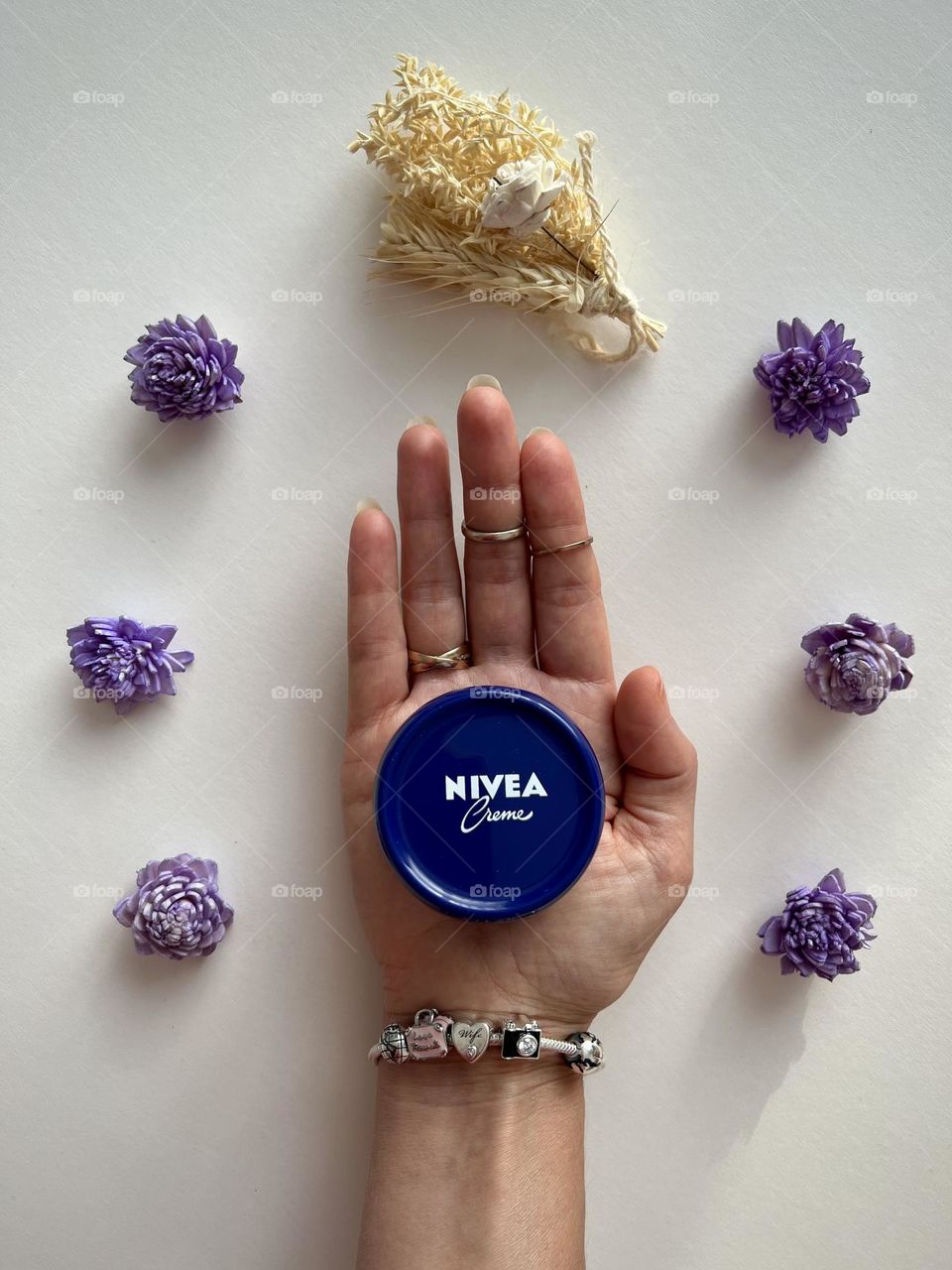 Flatly with Nivea cream. Blue and purple colors. 