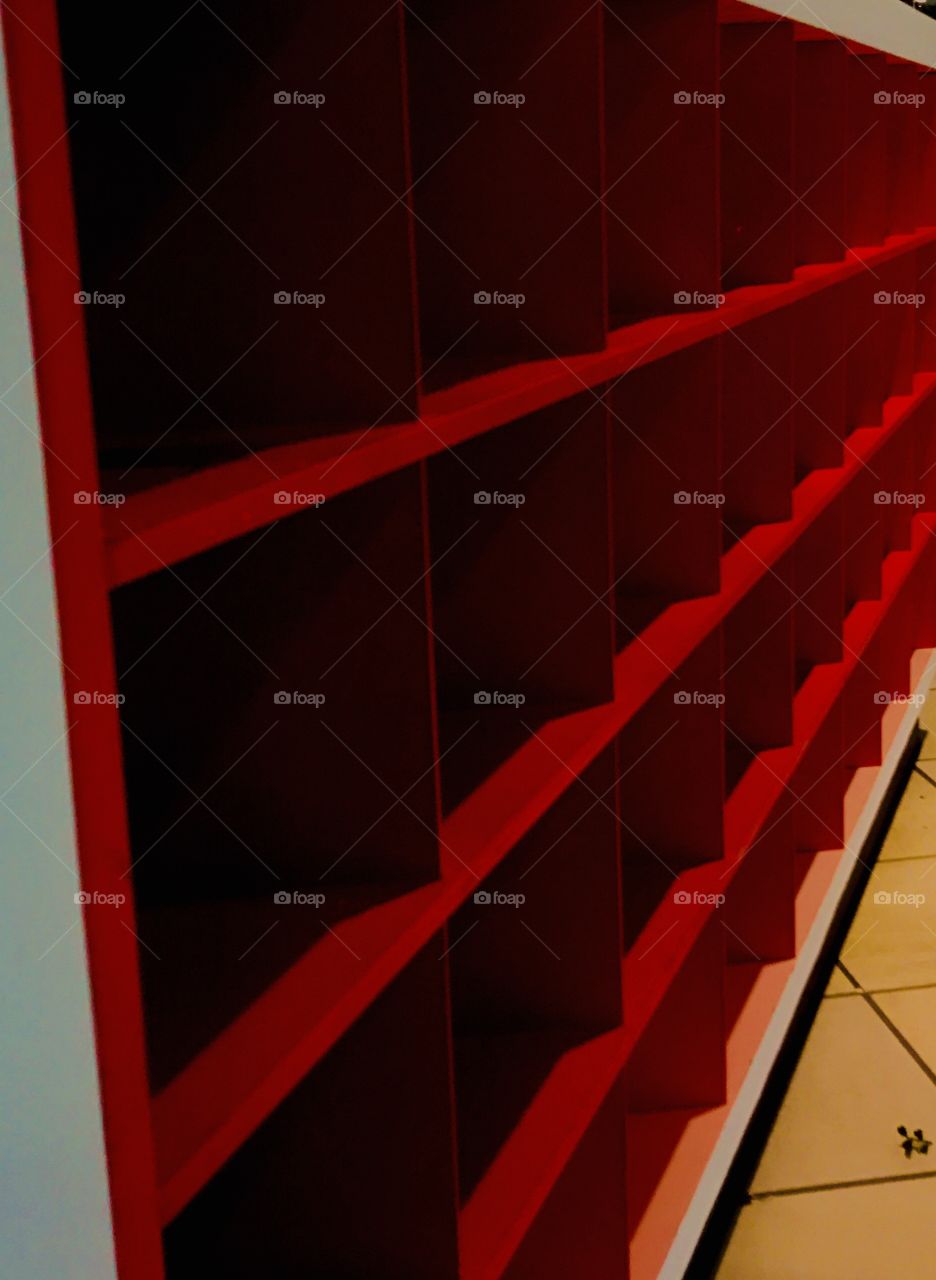 Red textured wall in a mall