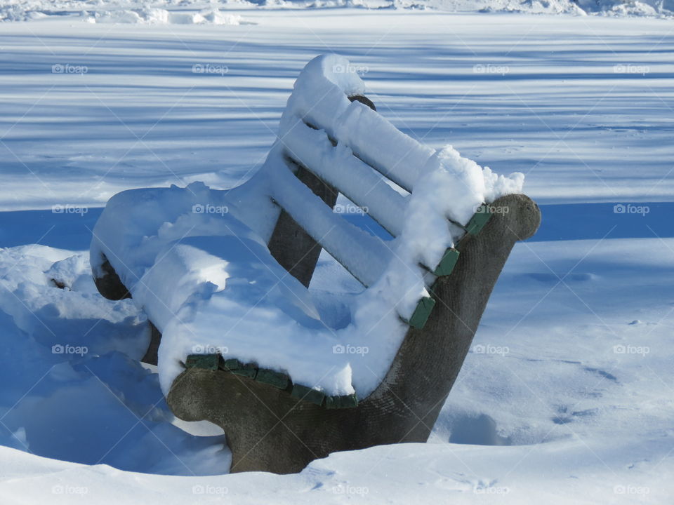 Close-up of snow covered bench