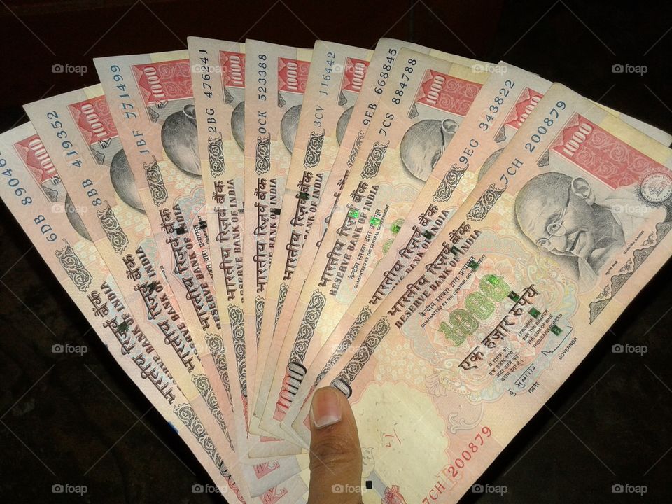 indian money ,one thoushand rupees notes 1000