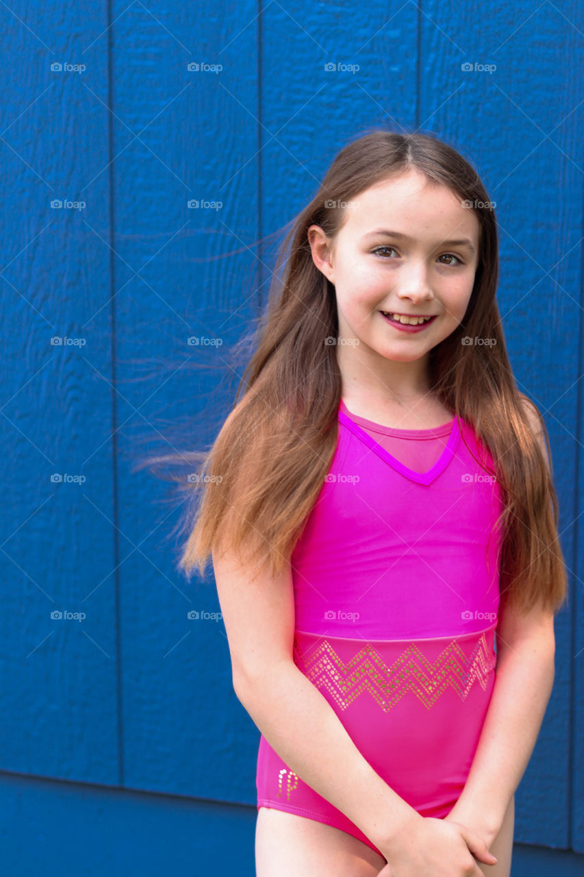 girl in a pink leotard