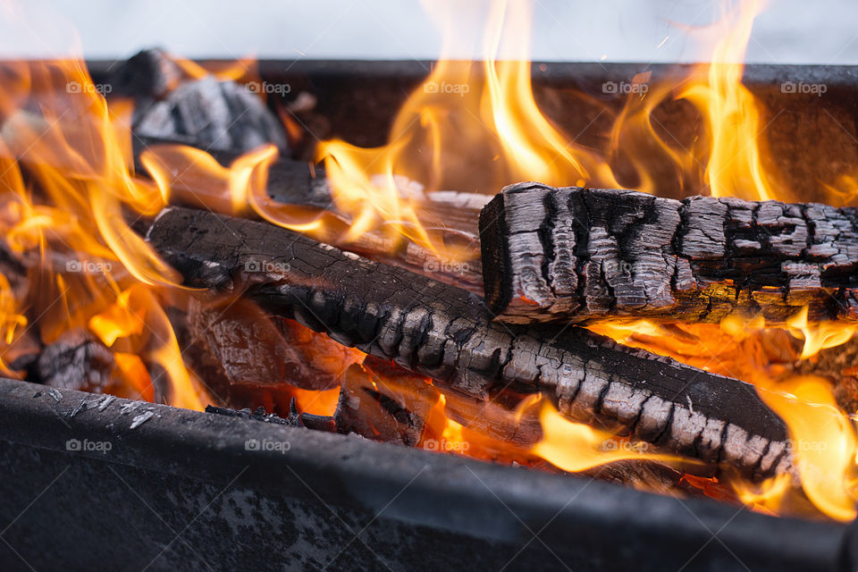 the fire in the brazier in winter