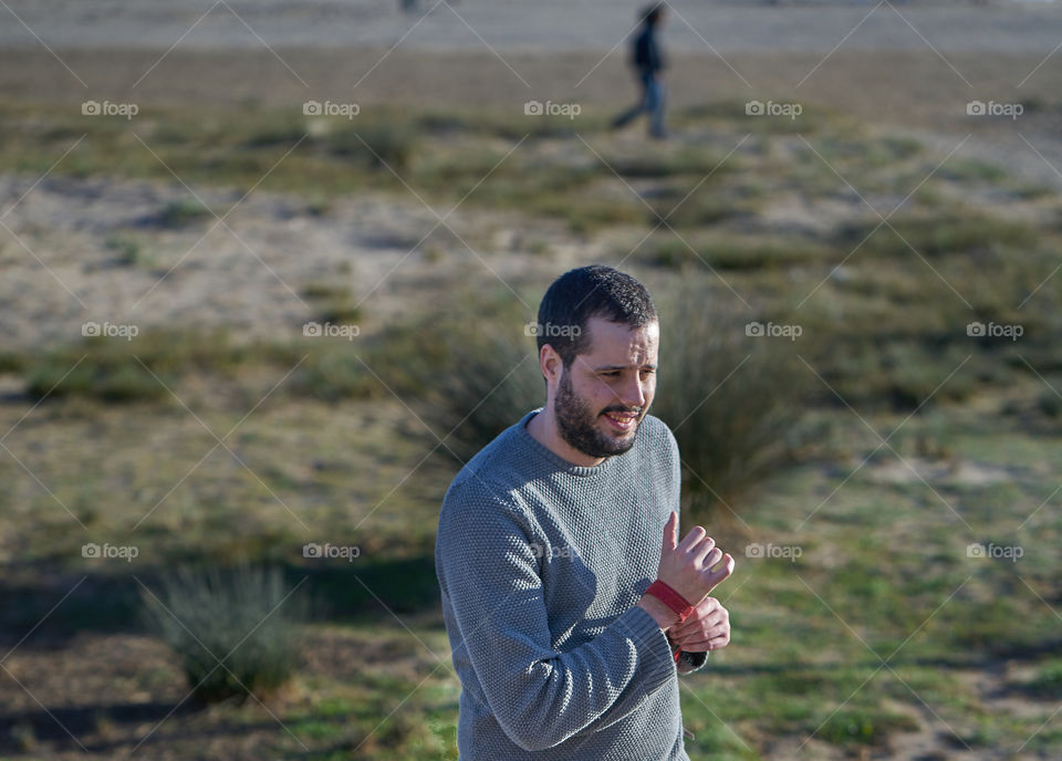 Close-up of a man running in field