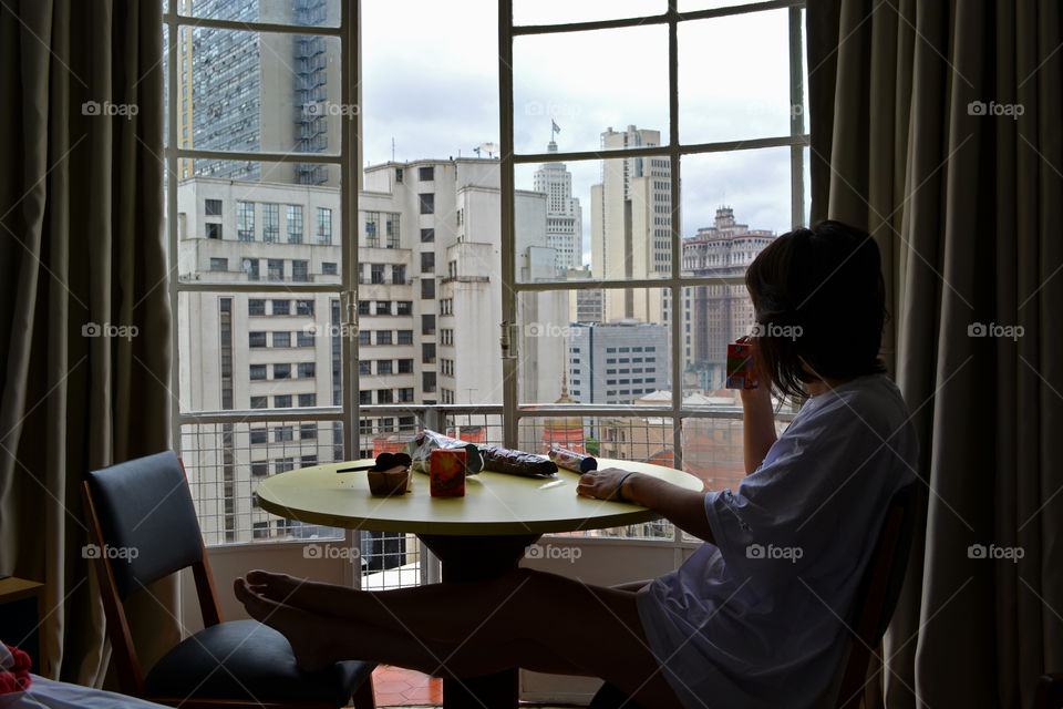 Morning coffee with a view from the city of São Paulo