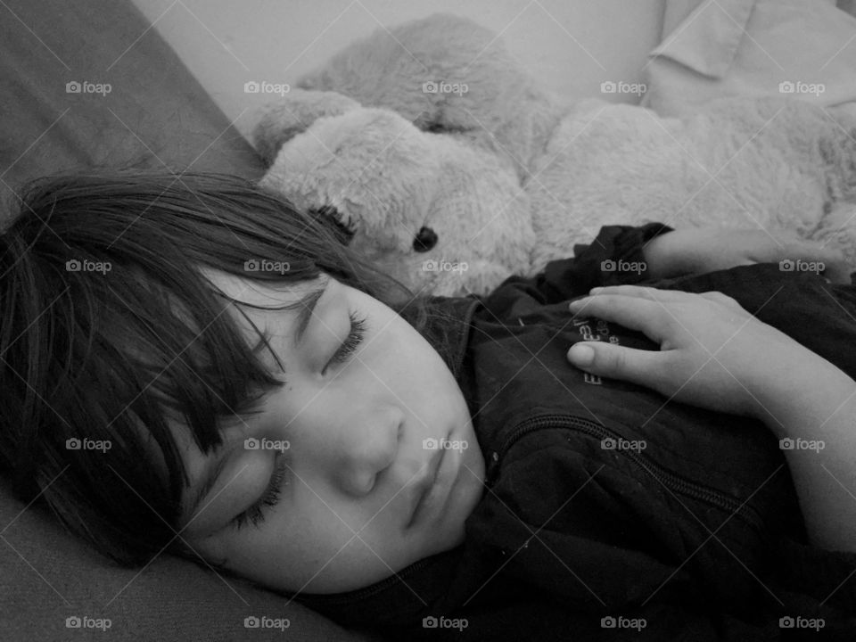 Sleepy girl in black and white