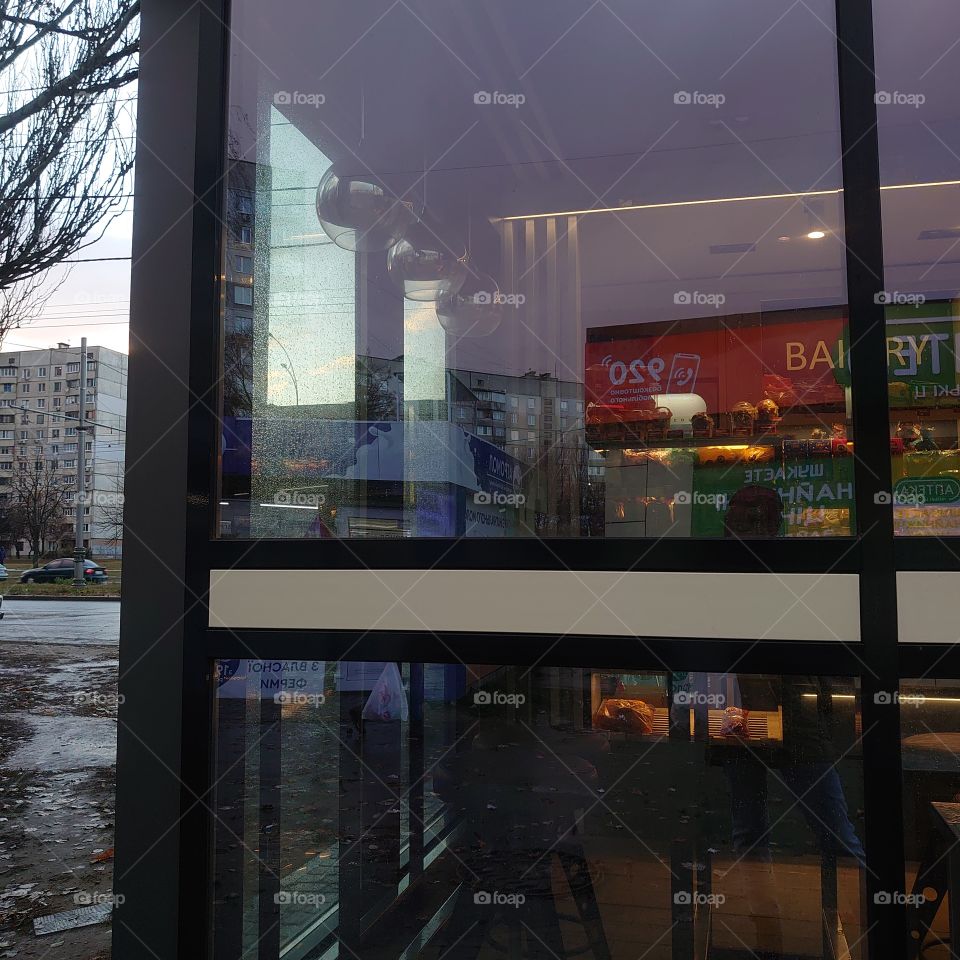 by the cafeteria outside the window, autumn is outside and it's so cozy inside