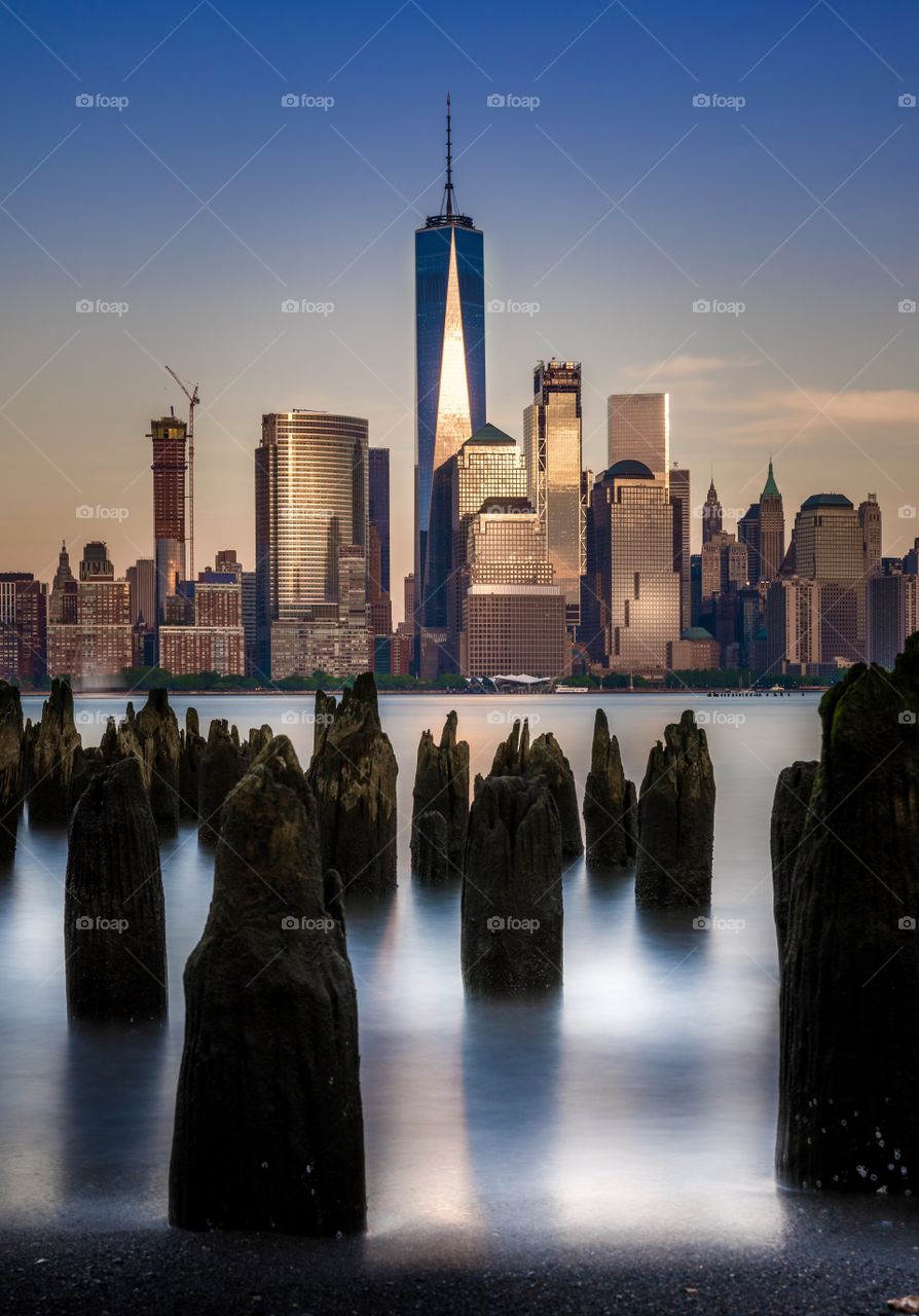 View of lower manhattan at sunset