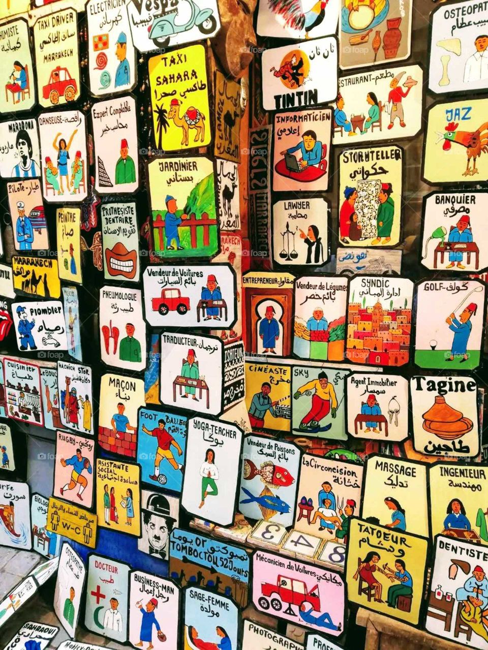 Colorful magnets for sale in a Marrakesh market