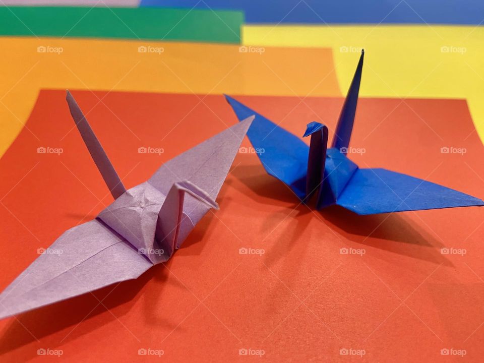 Graceful Elegance: Blue and Purple Paper Cranes 