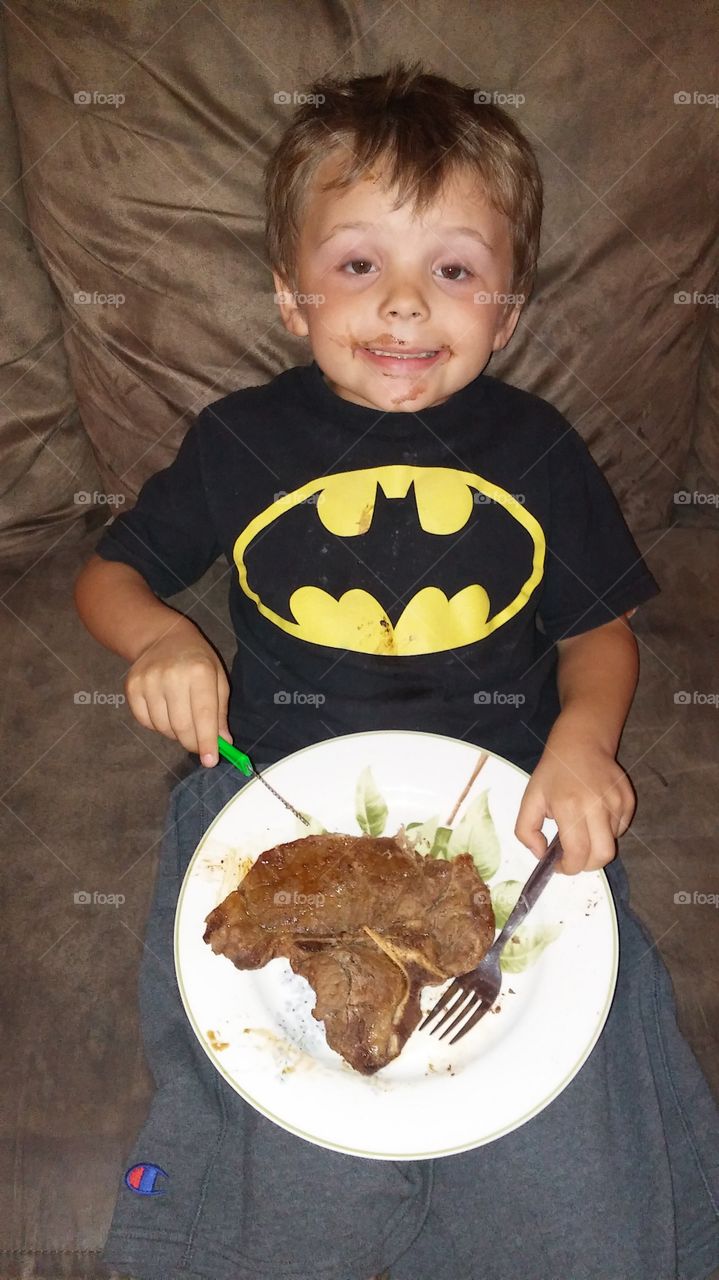 long birthday he was so tired but wanted a big steak like Daddy on his birthday!!