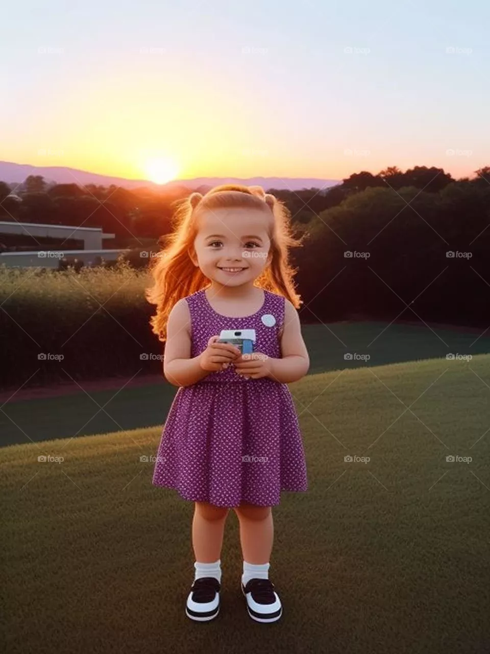Beautiful view of a girl at sunset