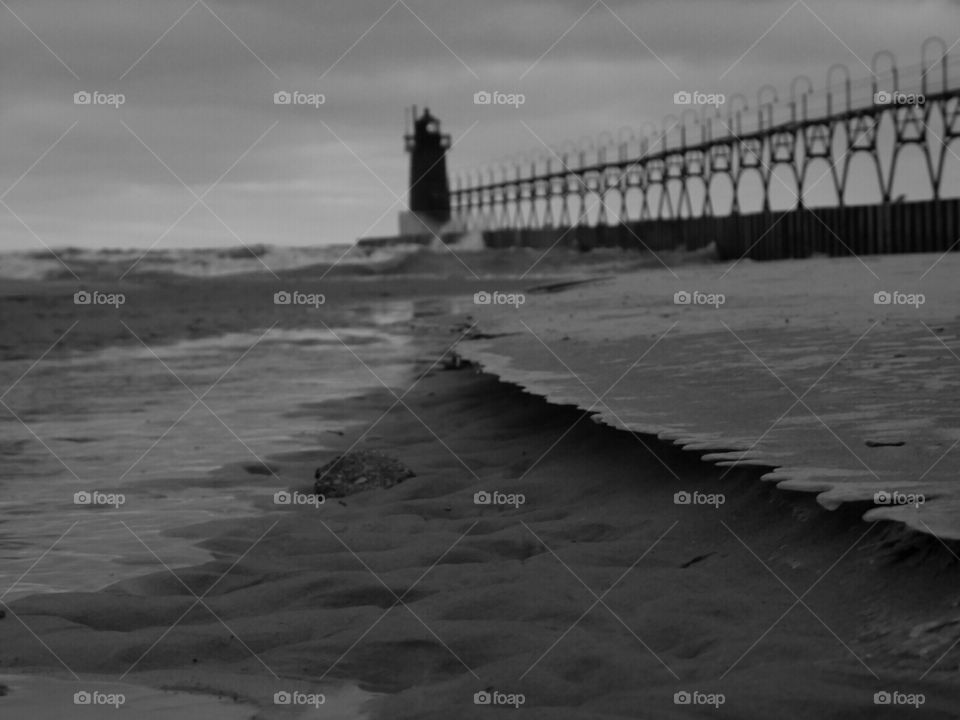 black and white lighthouse. black and white lighthouse in Michigan