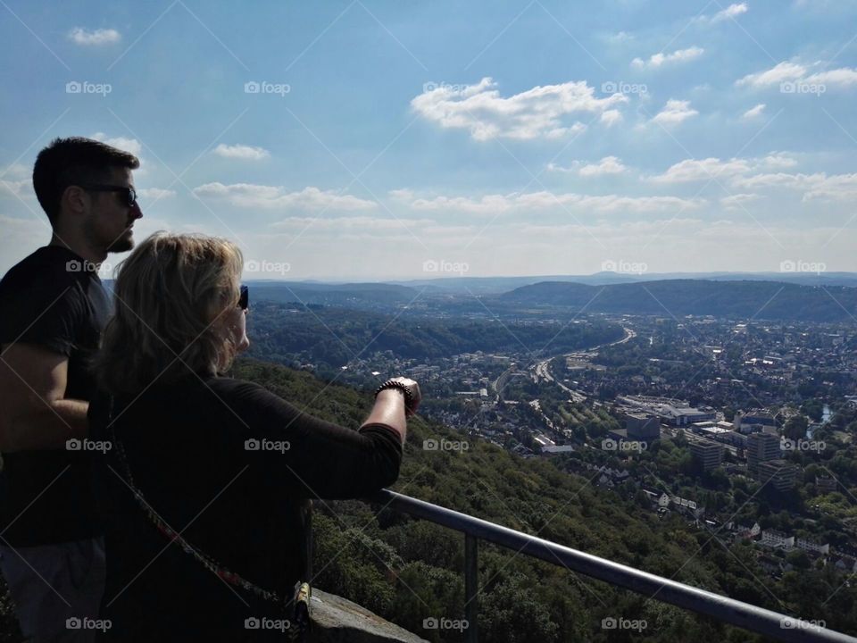 Mother and son looking out over Marburg, Germany