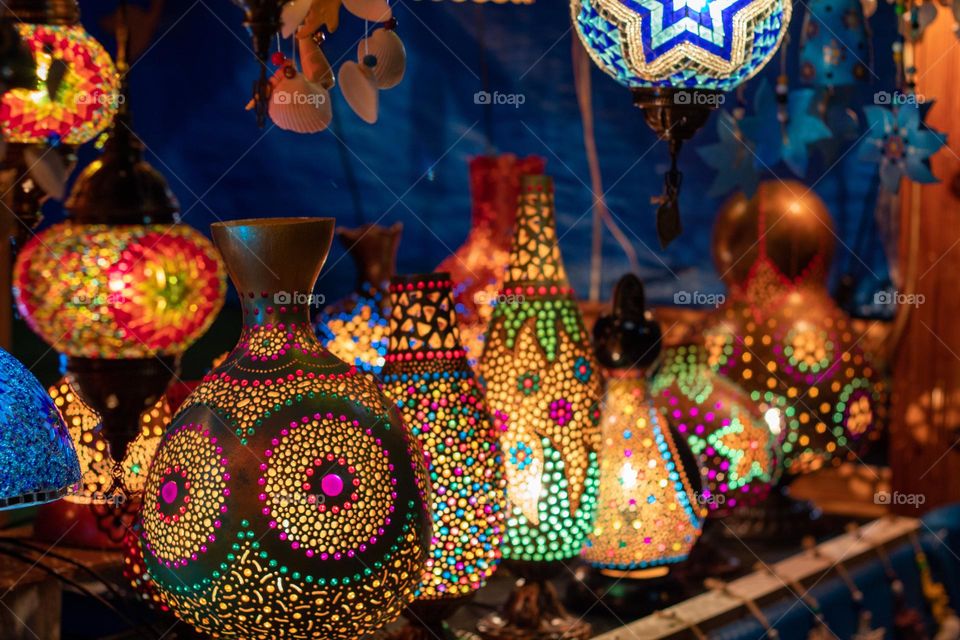 Colourful gourd lamps 