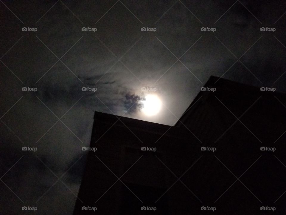 full moon over house silhouette
