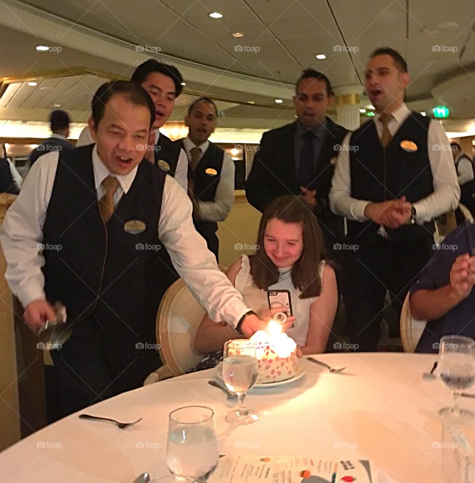 Being serenaded on the ship by the waiters for her birthday 🎁