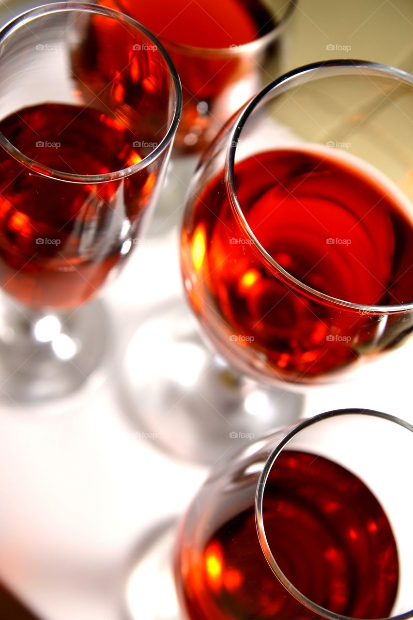 red wine in glass goblets